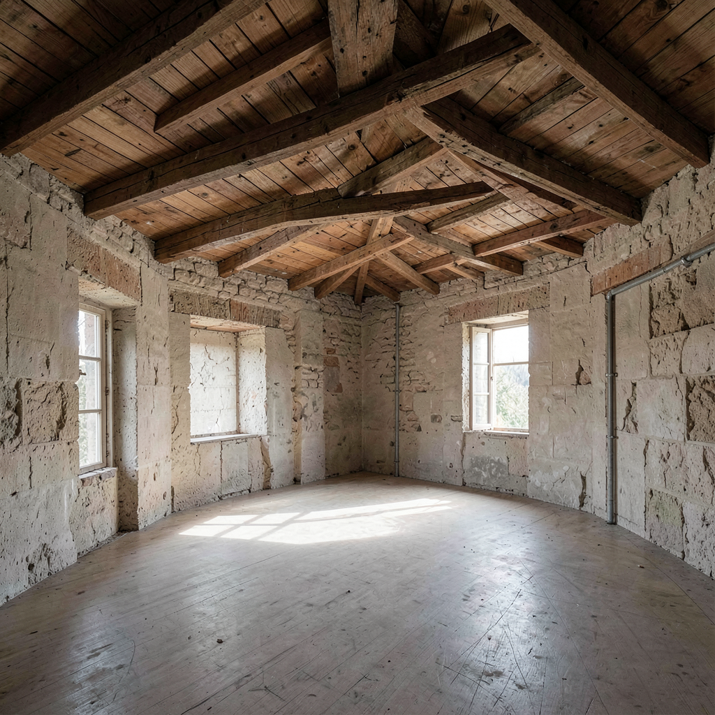 OUTSIDE Conceptual Image: Architectural constraint as specification. The space is formally complex precisely because the designer worked inside what already existed rather than starting from zero.